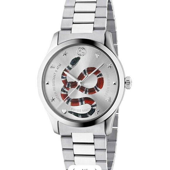 Gucci Men's G-Timeless Snake Silver Dial Stainless Steel Watch YA1264076 - Picture 1 of 13
